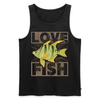 Love Fish Saying Vintage Fish, Fish Illustration - Men's Premium Organic Tank Top - black - Front - AI Model Male 178 light (178cm)