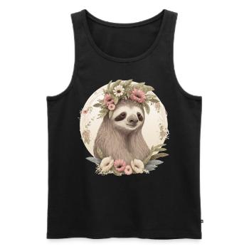 Watercolor Sloth Flower Crown Floral Animal Lover - Männer Premium Bio Tank Top - Schwarz - Vorne - Michal (187cm)