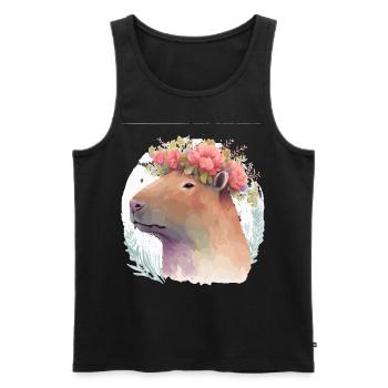 Watercolor Capybara Rodent Flower Crown Animal Lov - Men's Premium Organic Tank Top - black - Front - Michal (187cm)
