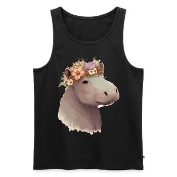 Floral Hippotamus Flower Crown Exotic Animal Lover - Men's Premium Organic Tank Top - black - Front - AI Model Male 178 light (178cm)
