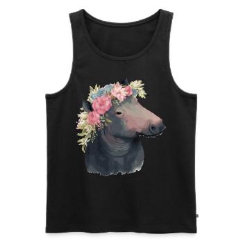 Watercolor Tapir Flower Crown Exotic Animal Lover - Men's Premium Organic Tank Top - black - Front - AI Model Male 178 light (178cm)