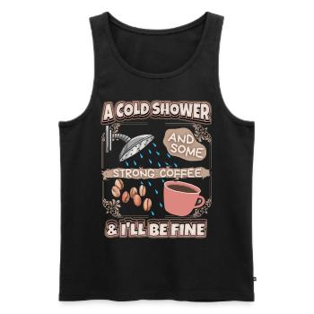 Hangover strong coffee and shower funny saying - Men's Premium Organic Tank Top - black - Front - AI Model Male 178 light (178cm)