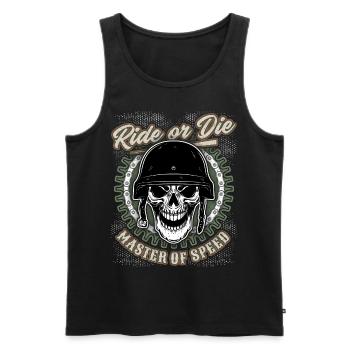 Totenkopf Biker-Skull mit Helm, Motorradfahrer - Männer Premium Bio Tank Top - Schwarz - Vorne - Michal (187cm)
