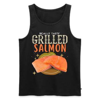 Salmon, Salmon, Salmon Steak Grilled Salmon - Men's Premium Organic Tank Top - black - Front - AI Model Male 178 light (178cm)