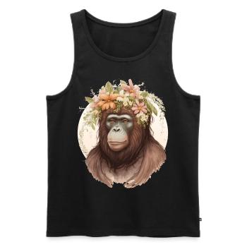 Cute Watercolor Orangutan Flower Crown Floral - Men's Premium Organic Tank Top - black - Front - AI Model Male 178 light (178cm)
