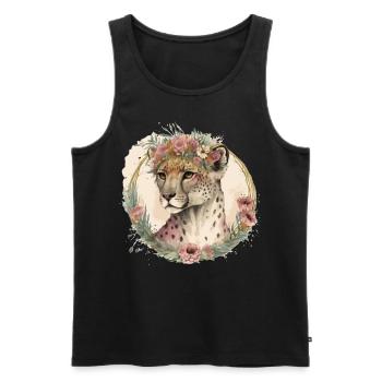 Cute Watercolor Cheetah Flower Crown Safari Animal - Men's Premium Organic Tank Top - black - Front - Michal (187cm)