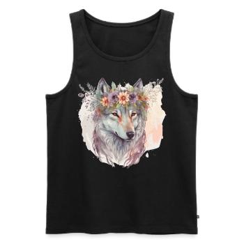 Artistic Watercolor Wolf Flower Crown Floral Anima - Men's Premium Organic Tank Top - black - Front - Michal (187cm)