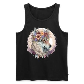 Cute Wolf Flower Crown Boho Aesthetic Animal Lover - Männer Premium Bio Tank Top - Schwarz - Vorne - Michal (187cm)
