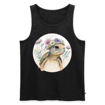 Mignon Aquarelle Tortue Fleur Couronne Mer Animal Lov - Débardeur bio Premium Homme - noir - Devant - Michal (187cm)