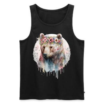 Artistic Watercolor Grizzly Bear Flower Crown Boho - Men's Premium Organic Tank Top - black - Front - Michal (187cm)