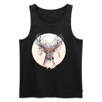 Aquarelle Cerf Fleur Couronne Floral Fauve Animal Lo - Débardeur bio Premium Homme - noir - Devant - AI Model Male 178 light (178cm)