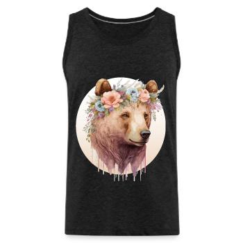 Aquarelle Brun Ours Grizzly Fleur Couronne Sauvage An - Débardeur bio Premium Homme - charbon - Devant - Alexander (188cm)