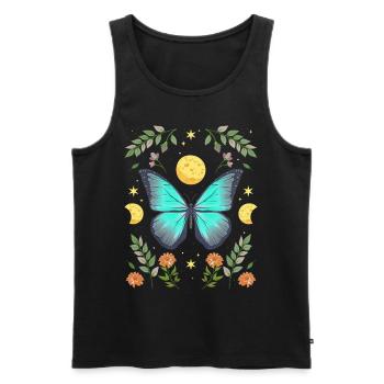 Cottagecore monarque papillon fleurs lune - Débardeur bio Premium Homme - noir - Devant - Michal (187cm)