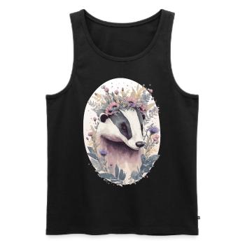 Mignon Miel Blaireau Fleur Couronne Floral Aquarelle A - Débardeur bio Premium Homme - noir - Devant - AI Model Male 178 light (178cm)