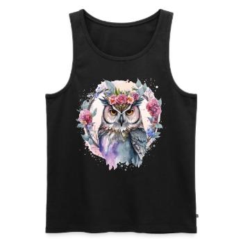 Watercolor Owl Flower Crown Artistic Floral Birds - Men's Premium Organic Tank Top - black - Front - Michal (187cm)