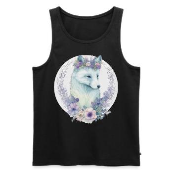 Fleur de renard arctique mignon Couronne Floral Aquarelle Ani - Débardeur bio Premium Homme - noir - Devant - Michal (187cm)