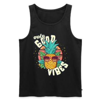 Only Good Vibes: Good Life Ananas mit Sonnenbrille - Männer Premium Bio Tank Top - Schwarz - Vorne - Michal (187cm)