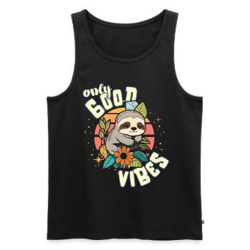 Only Good Vibes: Good Life Süßes Cartoon Faultier - Männer Premium Bio Tank Top - Schwarz - Vorne - Michal (187cm)