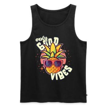 Only Good Vibes: Good Life Ananas mit Sonnenbrille - Männer Premium Bio Tank Top - Schwarz - Vorne - Michal (187cm)