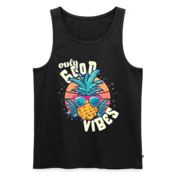 Only Good Vibes: Good Life Ananas mit Sonnenbrille - Männer Premium Bio Tank Top - Schwarz - Vorne - Michal (187cm)