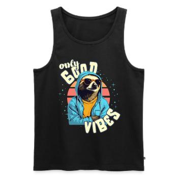 Only Good Vibes: Good Life Faultier mit Jacke - Männer Premium Bio Tank Top - Schwarz - Vorne - Michal (187cm)