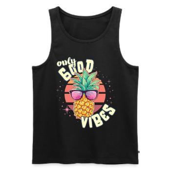 Only Good Vibes: Good Life Ananas mit Sonnenbrille - Männer Premium Bio Tank Top - Schwarz - Vorne - Michal (187cm)
