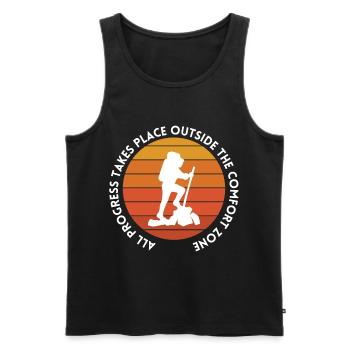 Hiking progress outside the comfort zone - Men's Premium Organic Tank Top - black - Front - AI Model Male 178 light (178cm)