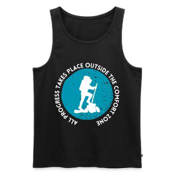 Hiking progress outside the comfort zone - Men's Premium Organic Tank Top - black - Front - AI Model Male 178 light (178cm)