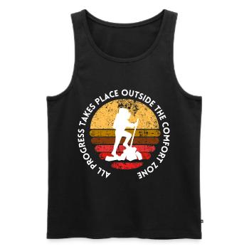 Hiking progress outside the comfort zone - Men's Premium Organic Tank Top - black - Front - AI Model Male 178 light (178cm)
