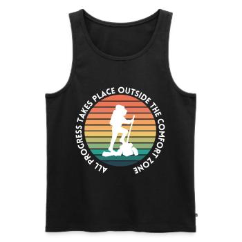 Hiking progress outside the comfort zone - Men's Premium Organic Tank Top - black - Front - AI Model Male 178 light (178cm)