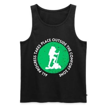 Hiking progress outside the comfort zone - Men's Premium Organic Tank Top - black - Front - AI Model Male 178 light (178cm)