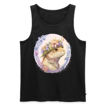 Floral Barbu Dragon Fleur Couronne Lézard Amour - Débardeur bio Premium Homme - noir - Devant - AI Model Male 178 light (178cm)