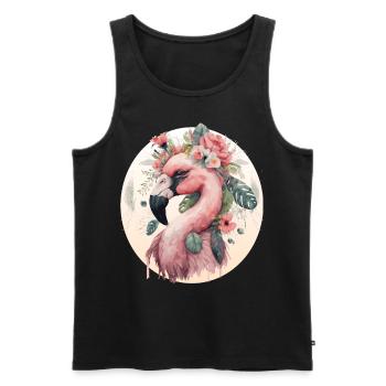 Flamant Rose Oiseau Exotique Fleur Couronne Floral Trop - Débardeur bio Premium Homme - noir - Devant - AI Model Male 178 light (178cm)