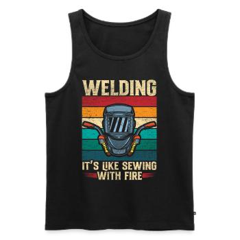 Welder Welding Is Like Sewig With Fire - Men's Premium Organic Tank Top - black - Front - AI Model Male 178 light (178cm)