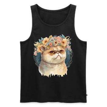 Mignon exotique Chat Chat Fleur Couronne Chats Pet Ki - Débardeur bio Premium Homme - noir - Devant - Michal (187cm)