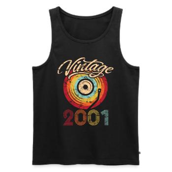 2001 Anniversaire Vinyle Vintage - Débardeur bio Premium Homme - noir - Devant - AI Model Male 178 light (178cm)