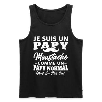 Un papy moustache comme un papy normal - Débardeur bio Premium Homme - noir - Devant - AI Model Male 178 light (178cm)