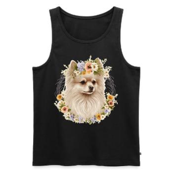 Mignon Poméranien Pom Fleur Couronne Chien De Compagnie Race Flo - Débardeur bio Premium Homme - noir - Devant - AI Model Male 178 light (178cm)