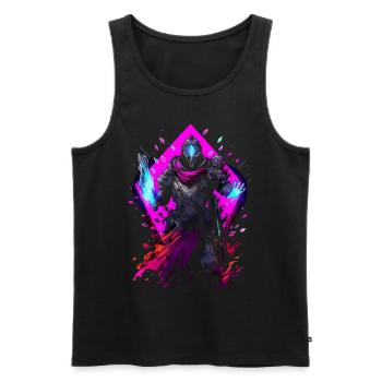Epic Gamer Guardian in Vaporwave Synthwave Farben - Männer Premium Bio Tank Top - Schwarz - Vorne - Michal (187cm)
