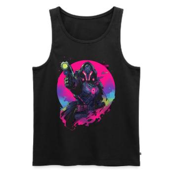 Epic Gamer Guardian in Vaporwave Synthwave Farben - Männer Premium Bio Tank Top - Schwarz - Vorne - Michal (187cm)