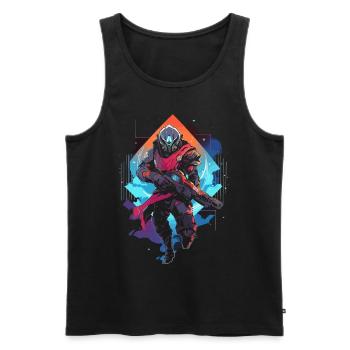 Epic Gamer Guardian in Vaporwave Synthwave Farben - Männer Premium Bio Tank Top - Schwarz - Vorne - Michal (187cm)