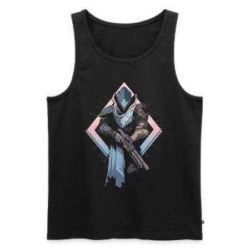 Epic Gamer Guardian with Pastel Colors Background - Men's Premium Organic Tank Top - black - Front - AI Model Male 178 light (178cm)