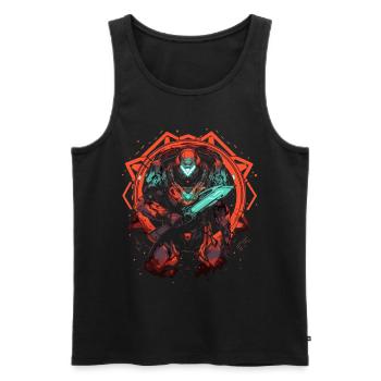 Epic Gamer Guardian mit Schwert vor rotem Kreis - Männer Premium Bio Tank Top - Schwarz - Vorne - Michal (187cm)