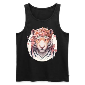 Aquarelle Fleur Tigre Signe Chinois Signe Animalier - Débardeur bio Premium Homme - noir - Devant - AI Model Male 178 light (178cm)