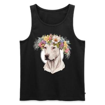Mignon Dogo Argentino Fleur Couronne Chien de Compagnie Race Flo - Débardeur bio Premium Homme - noir - Devant - AI Model Male 178 light (178cm)