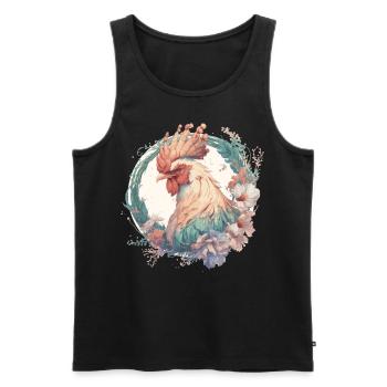 Aquarelle Fleur Poulet Coq Chinois Zodiaque A - Débardeur bio Premium Homme - noir - Devant - Michal (187cm)
