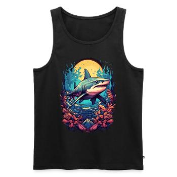 Shark Flowers Coral Reef Beach Diver Gift - Men's Premium Organic Tank Top - black - Front - AI Model Male 178 light (178cm)