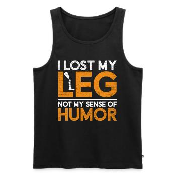 Jambe prothétique J’ai perdu ma jambe pas mon sens de l’humour - Débardeur bio Premium Homme - noir - Devant - Michal (187cm)