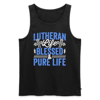 Lutherische Life Firming Christianity - Männer Premium Bio Tank Top - Schwarz - Vorne - AI Model Male 178 light (178cm)