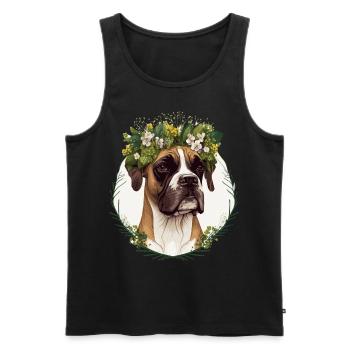 Mignon Boxer Chien Fleur Couronne Pet Chien Floral Chiot - Débardeur bio Premium Homme - noir - Devant - Michal (187cm)